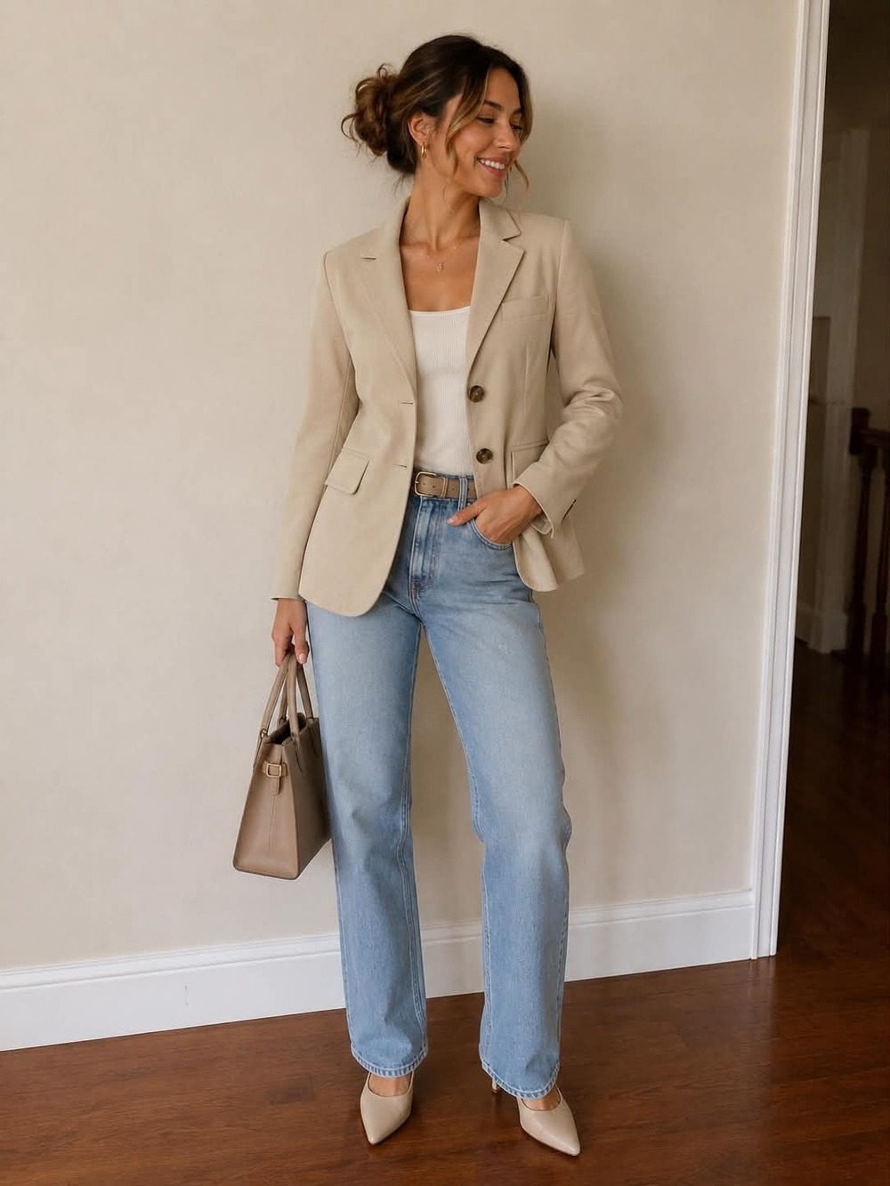 Weekend Max Mara Sand-Beige Tailored Two-Button Blazer